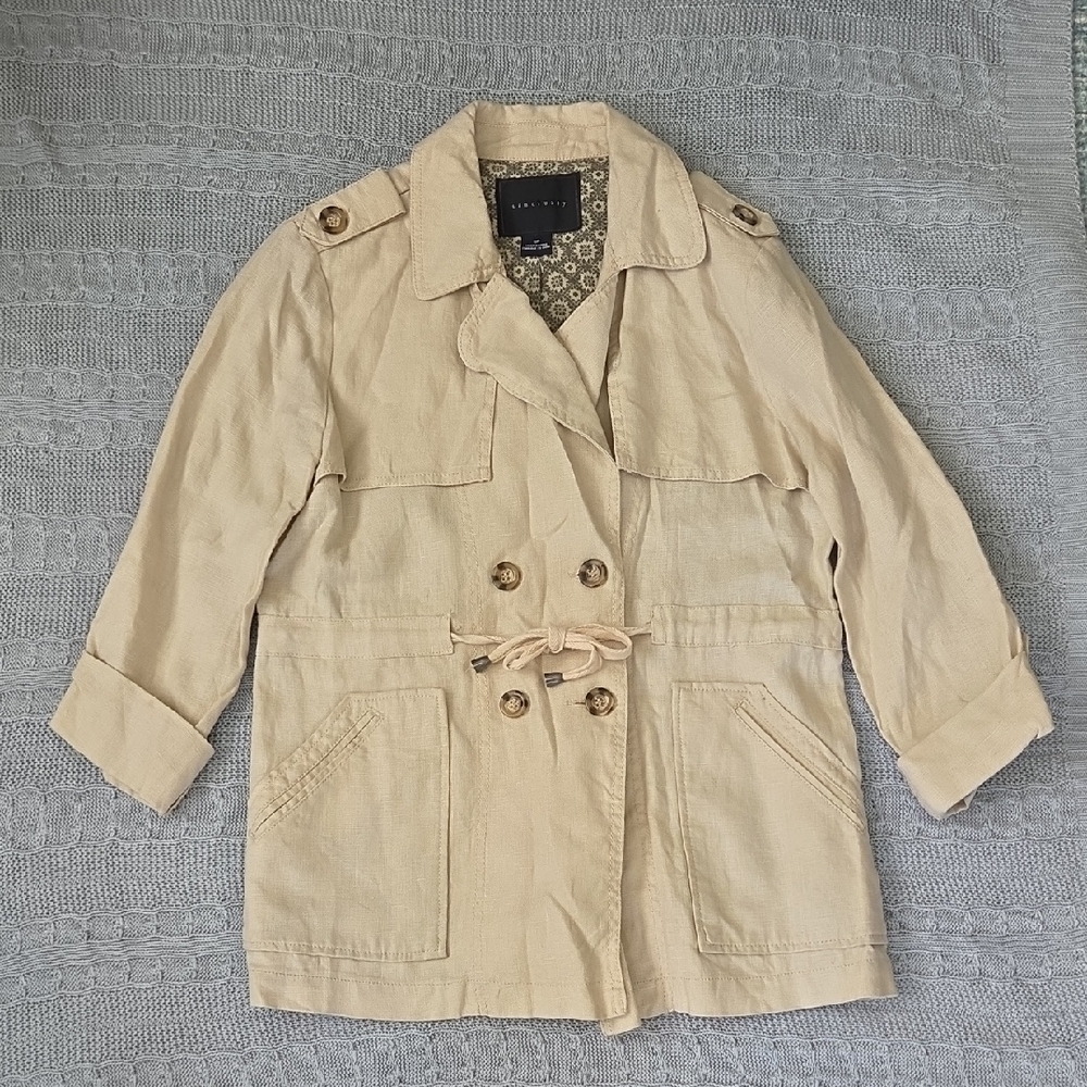 Anthropologie Sanctuary Tan Linen Belted Jacket Light Spring Coat Small Petite